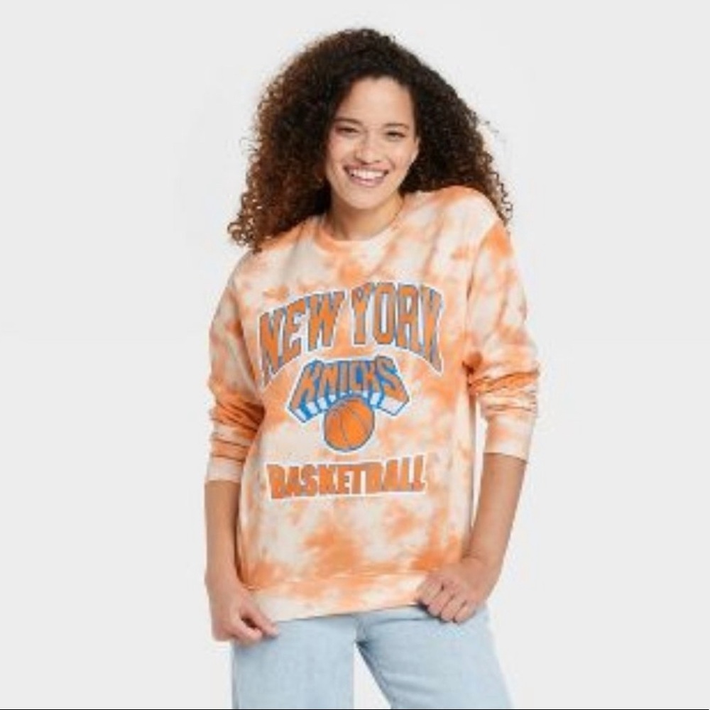 NY KNICKS tie dye orange sweater NWT